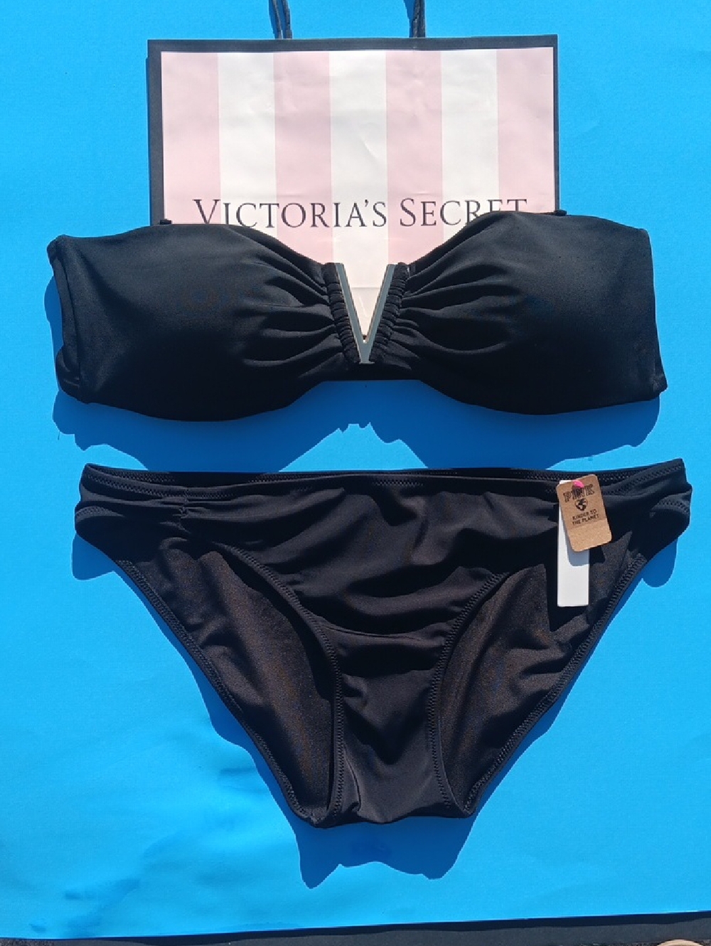 Victoria's Secret Black Bandeau Bikini Top & Bottom Set SizeL